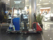 Dynamice obstacles at Schiphol airport: A cleaning trolley.